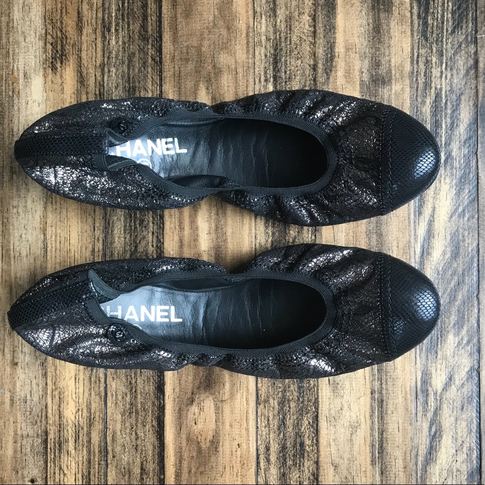 Genuine Chanel Flats - copper metallic and black